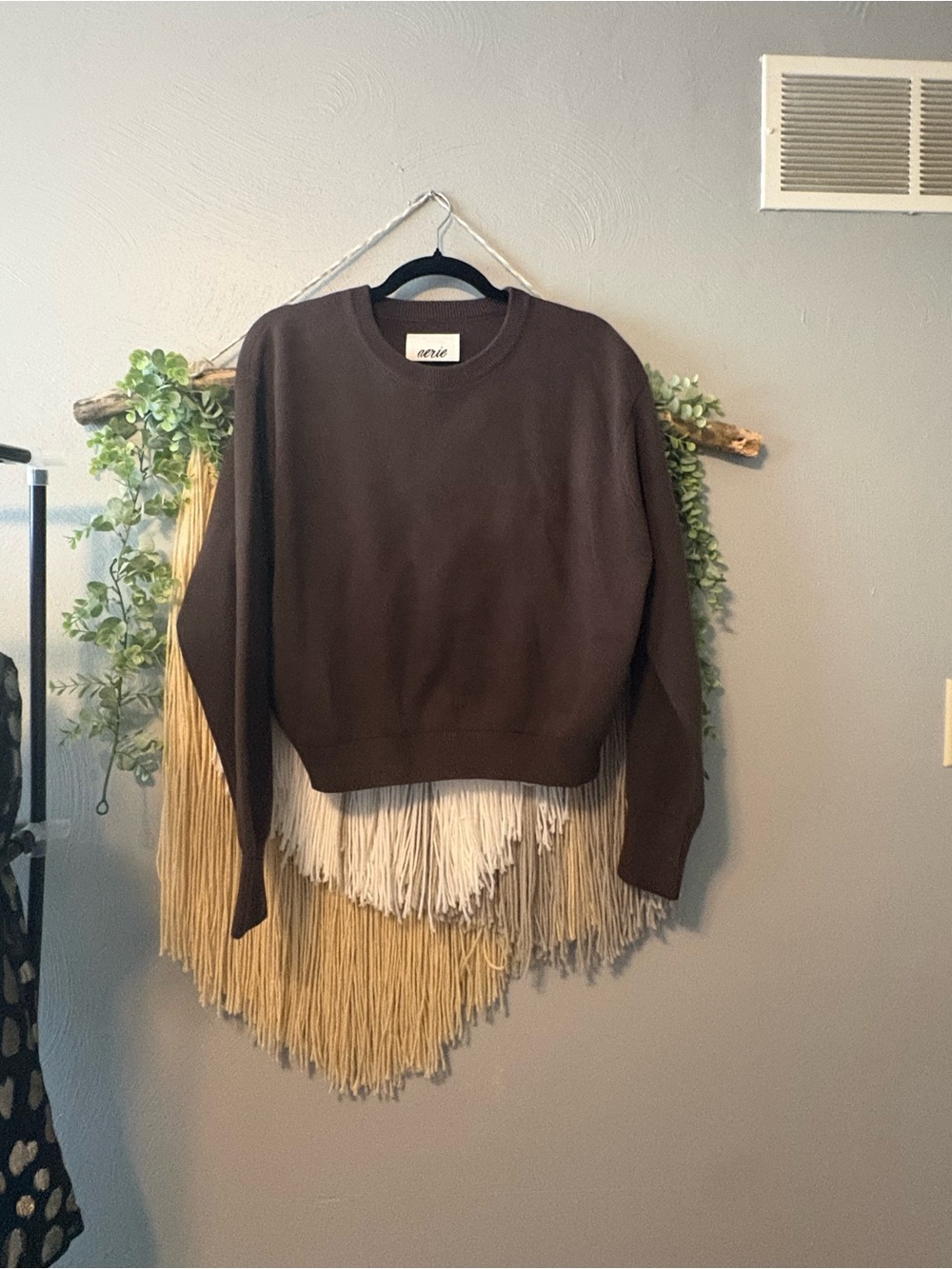 aerie women’s cropped Crewneck Sweater in Chocolate Brown